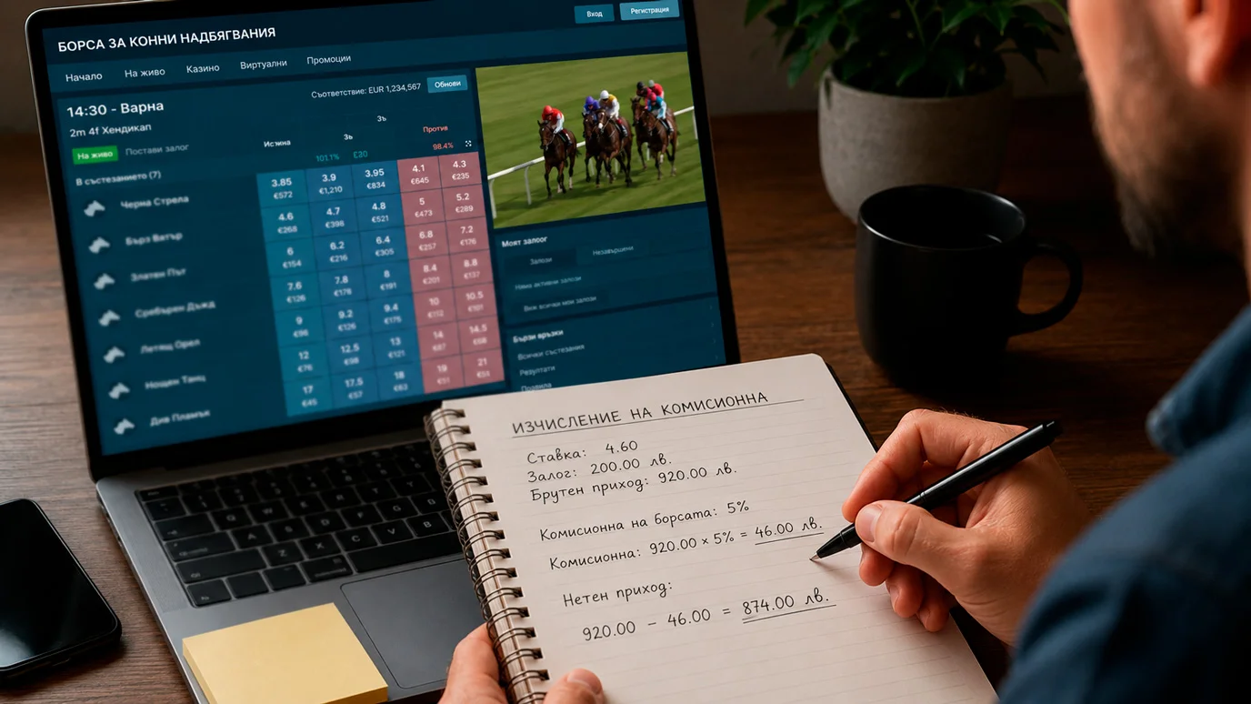Изчисление на комисиона при Betfair Exchange за конни надбягвания