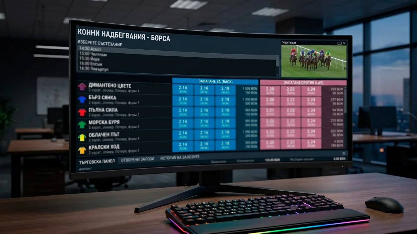 Betfair Exchange интерфейс за конни надбягвания с back и lay опции