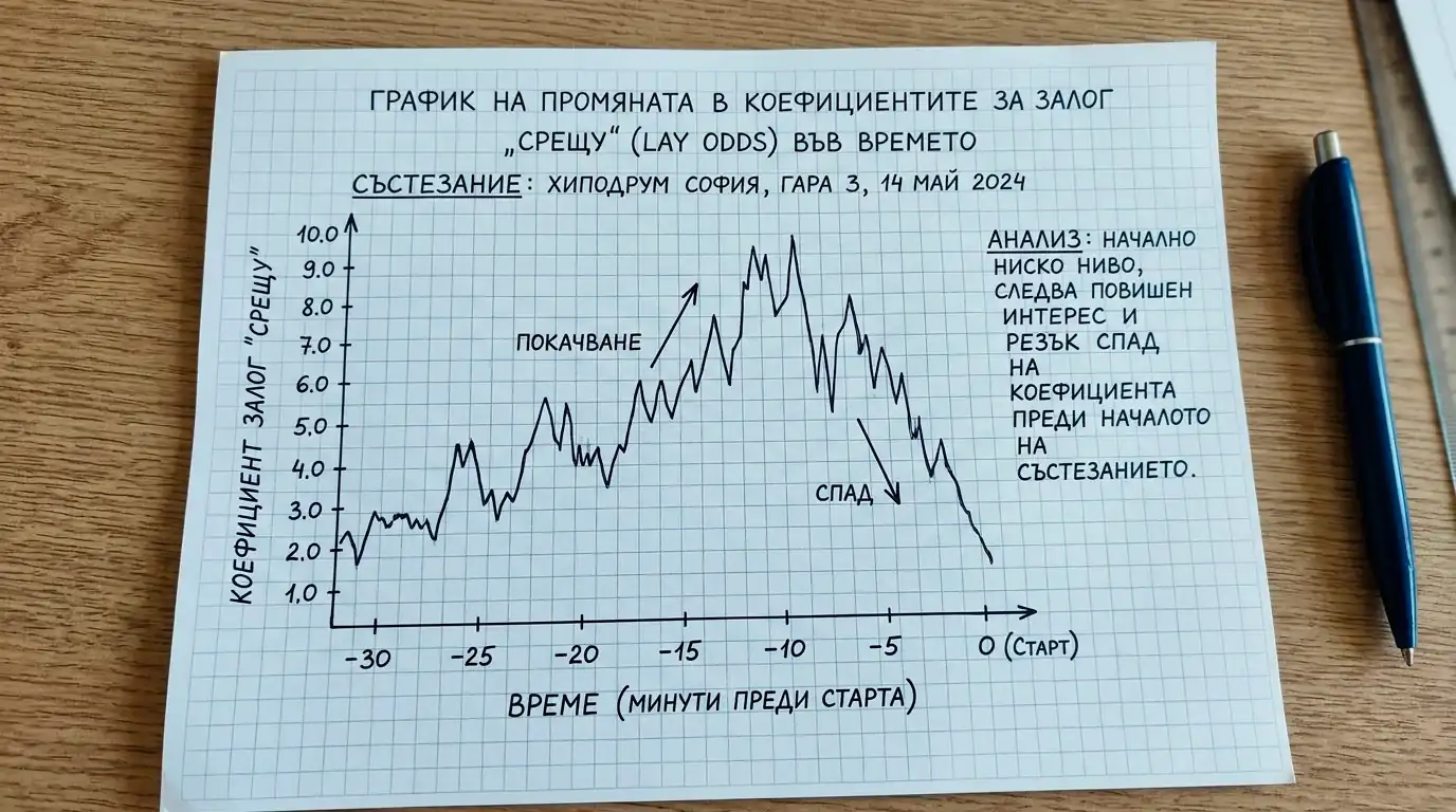 Графика на стойностни lay коефициенти при Betfair конни надбягвания