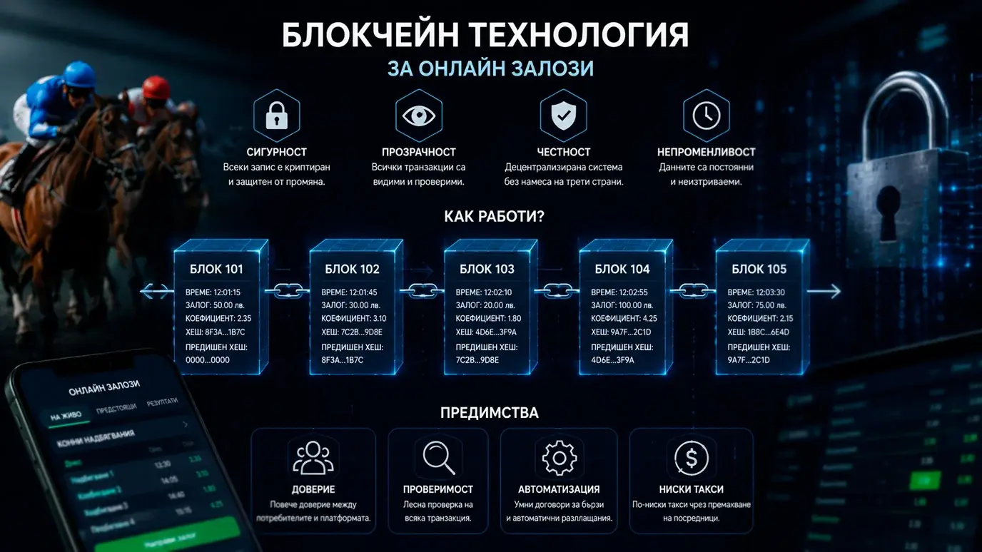 Блокчейн технологии при онлайн залози на конни надбягвания