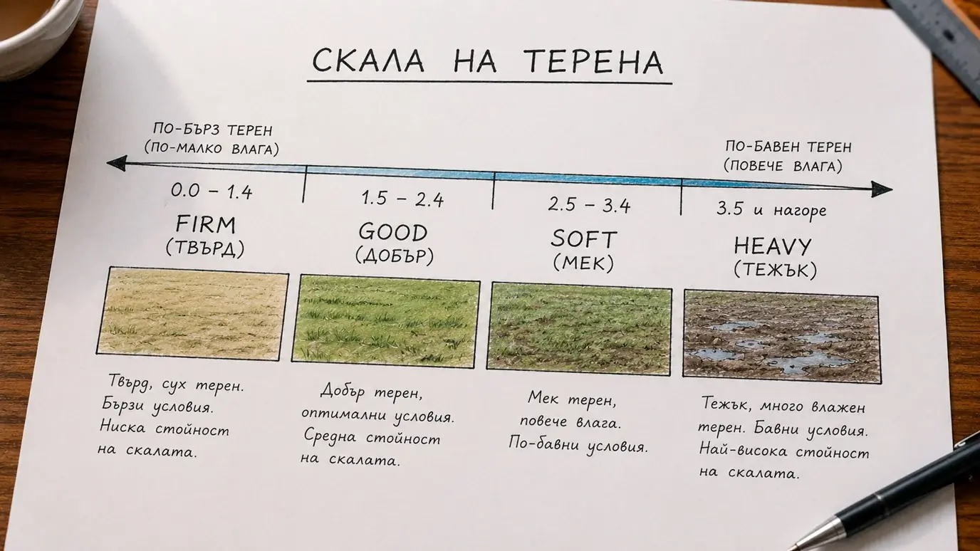 Скала на Going от Firm до Heavy при конни надбягвания