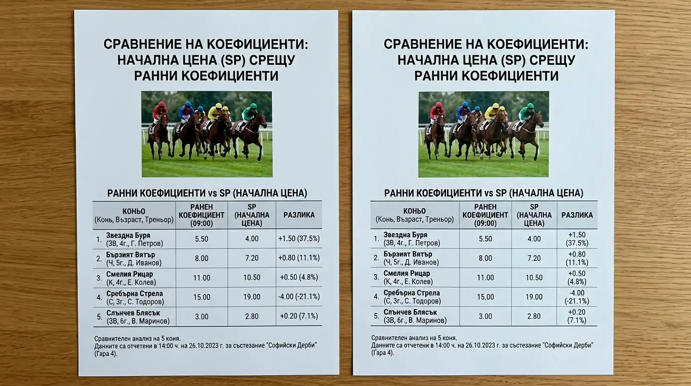 Сравнение SP срещу Early Price при конно надбягване