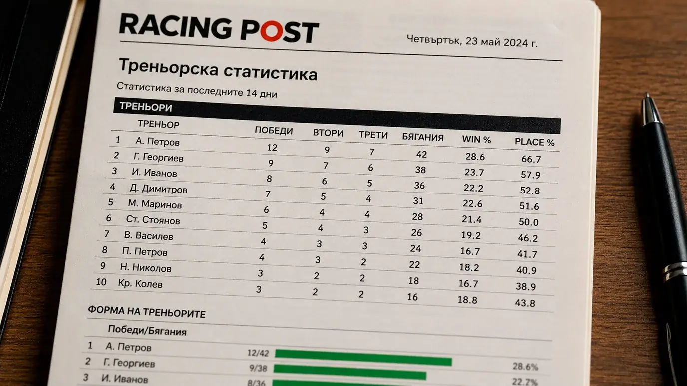 Win% на треньор при конни надбягвания — базова статистика